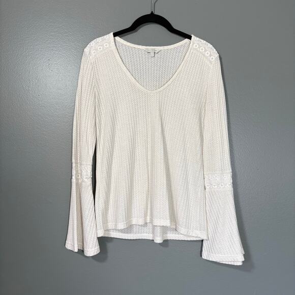 Lucky Brand Women's Ivory Lace Trim Boho Romantic Knit Top - Size XS - Coquette - Picture 1 of 6
